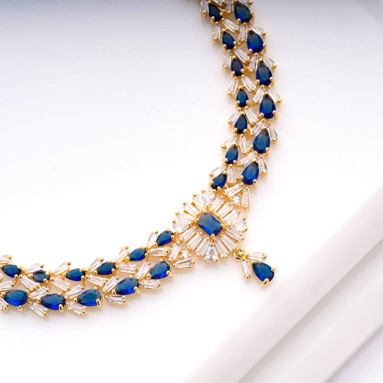 Shop Soha Fashion Blue Austrian Stone Gold Plated Necklace Set